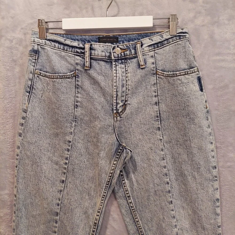 Silver Frisco Tapered Womens Size 28/28 (31x27) Mid Rise Distressed Denim Jeans - Picture 7 of 16